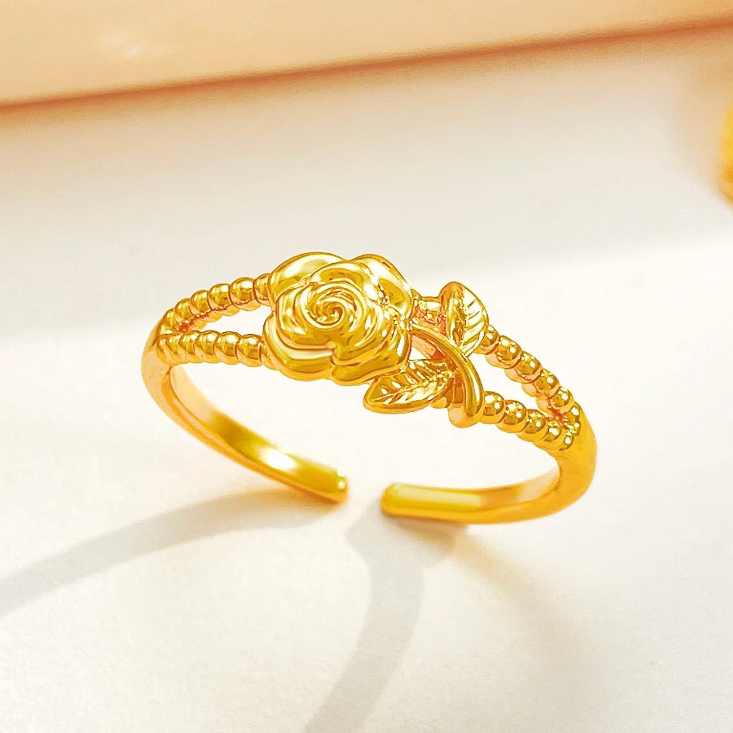 k Gold Color flower Ring for Women Bride Wedding Engagement Valentine\'s Day Pure Gold Color Rings Fine Jewelry Gifts