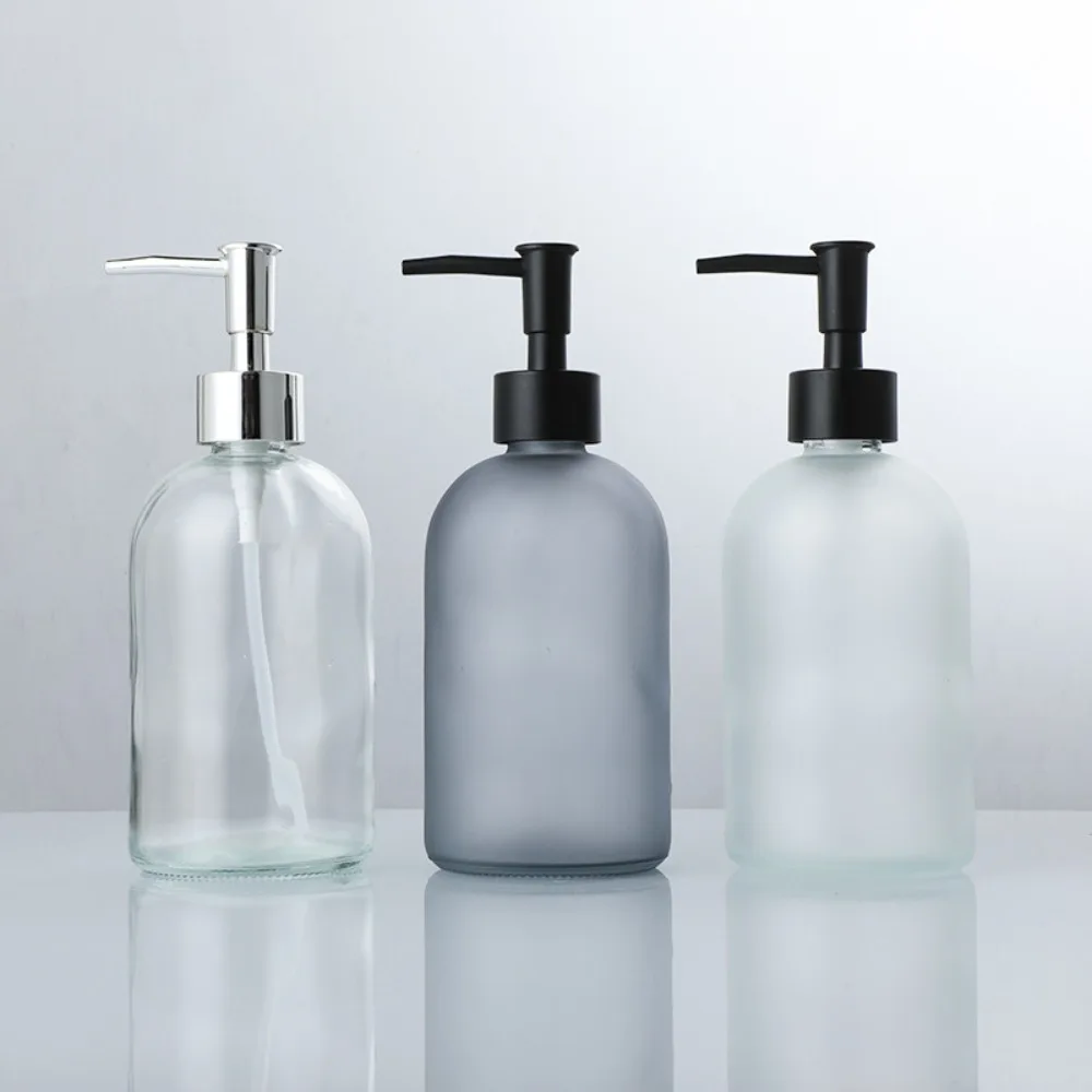 

New 410ml Glass Soap Dispenser Bottle Refillable Press Mechanism Storage Container Glass Transparent Liquid Soap Dispenser Hotel