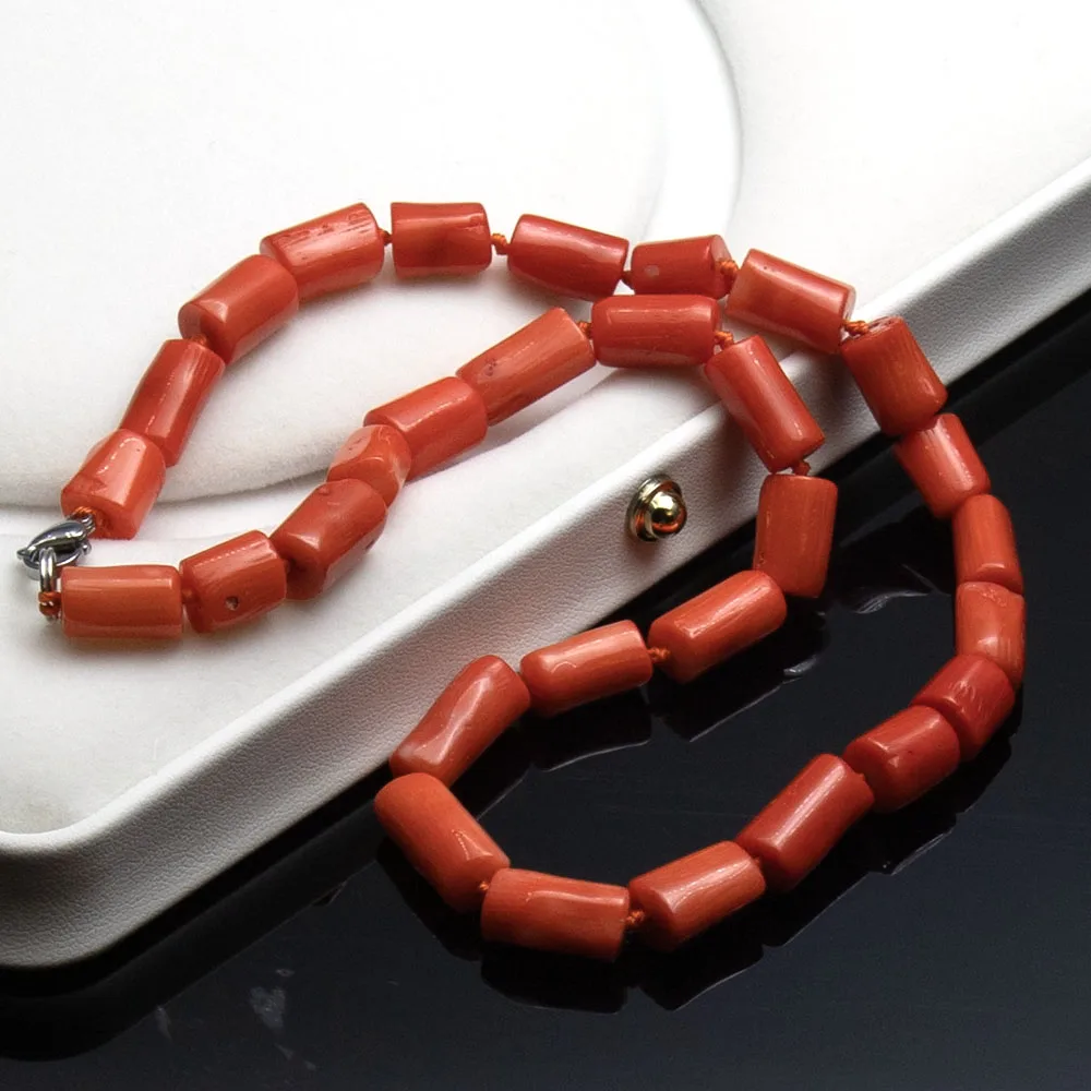 المرجان الطبيعي قلادة برتقالي اللون مزدوجة الطبقات يرتديها كسوار 8x10-9x12 مللي متر غير النظامية أنبوب شكل المرجان الخرز الرجال المجوهرات #3