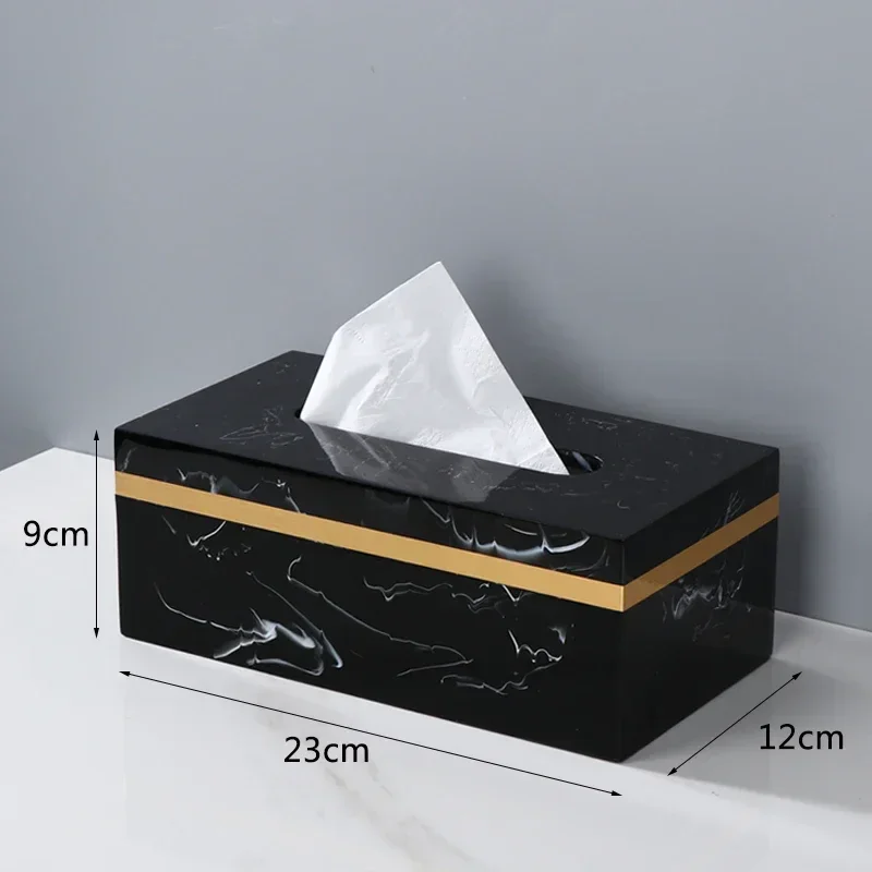 

Phnom Penh Marbling Resin Tissue Box Creative Light Luxury Napkin Box Black White Home Living Room Bedroom Hotel Decoration, 1Pc