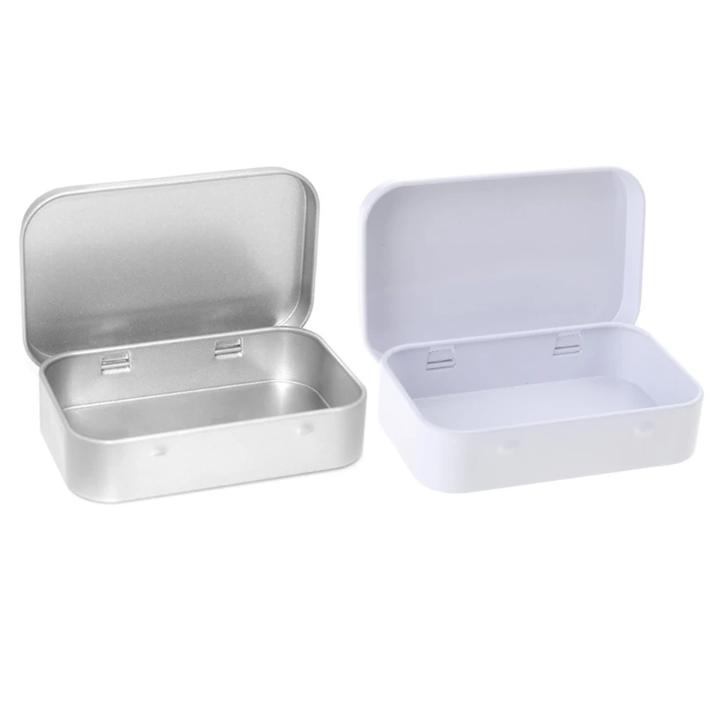 Convenient Iron Container with Lid Rectangular Hinged Tins for Snacks and Small Item for Money Coin Candy