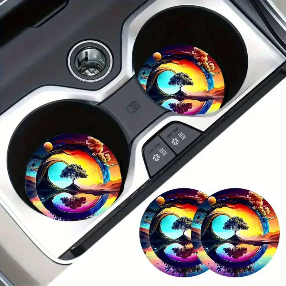 Lake Life Tree EVA Car Cup Holder Coasters Anti-Slip Shockproof Stylish Vehicle Accessories Holiday Gift