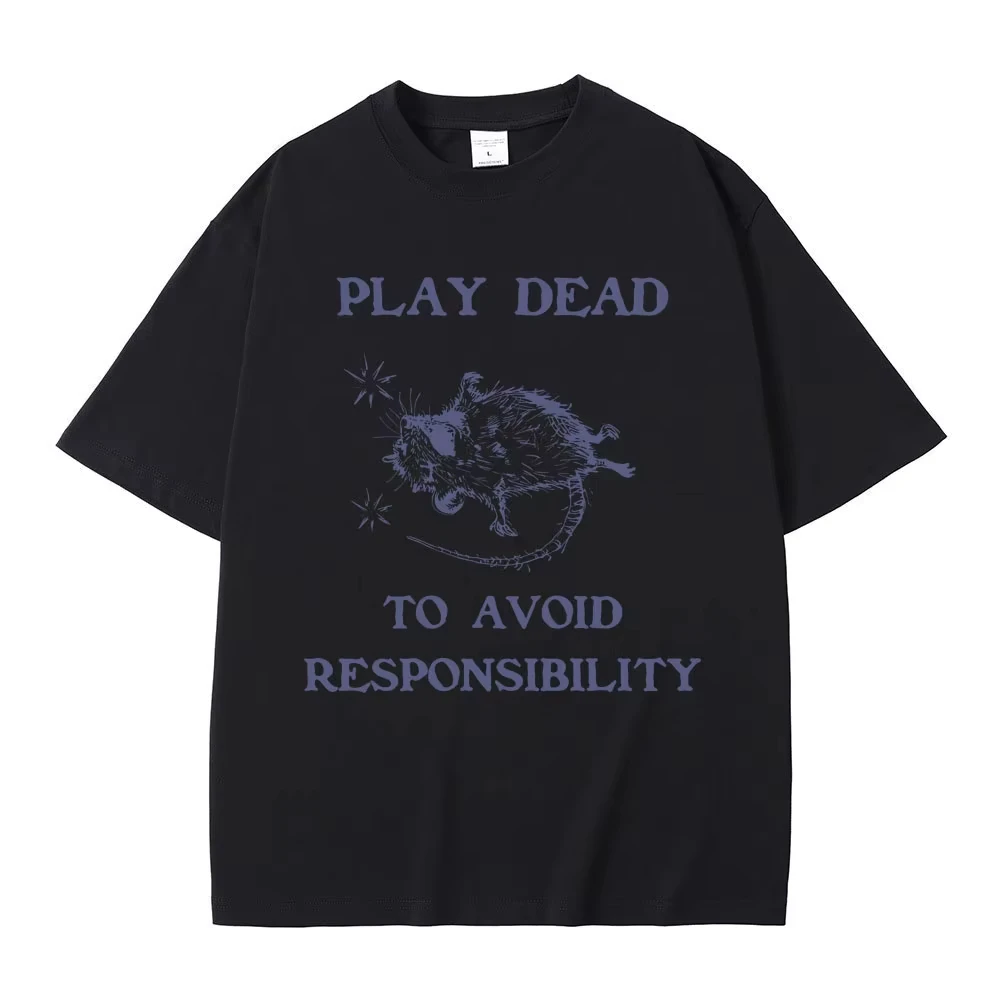 Funny T-shirt, Featuring A Mouse Pretending To Be Dead To Avoid Responsibility, A Casual and Retro-style T-shirt for Women.Y2K