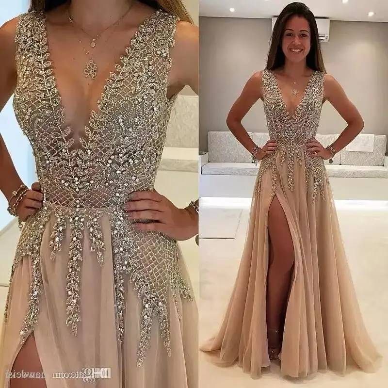 

Beaded Side Split Prom Dresses Long Crystal Evening Dresses Mother Of The Bride Dress Prom Dress Wedding Guest Wear Evening Gown