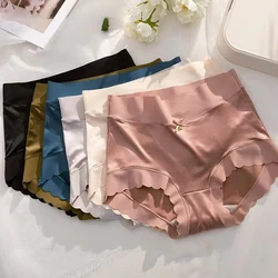 Women's Simple Satin Ice Silk Seamless Underwear Female Breathable Mid-waist High Quality Panties Butt Lift Briefs M-XL