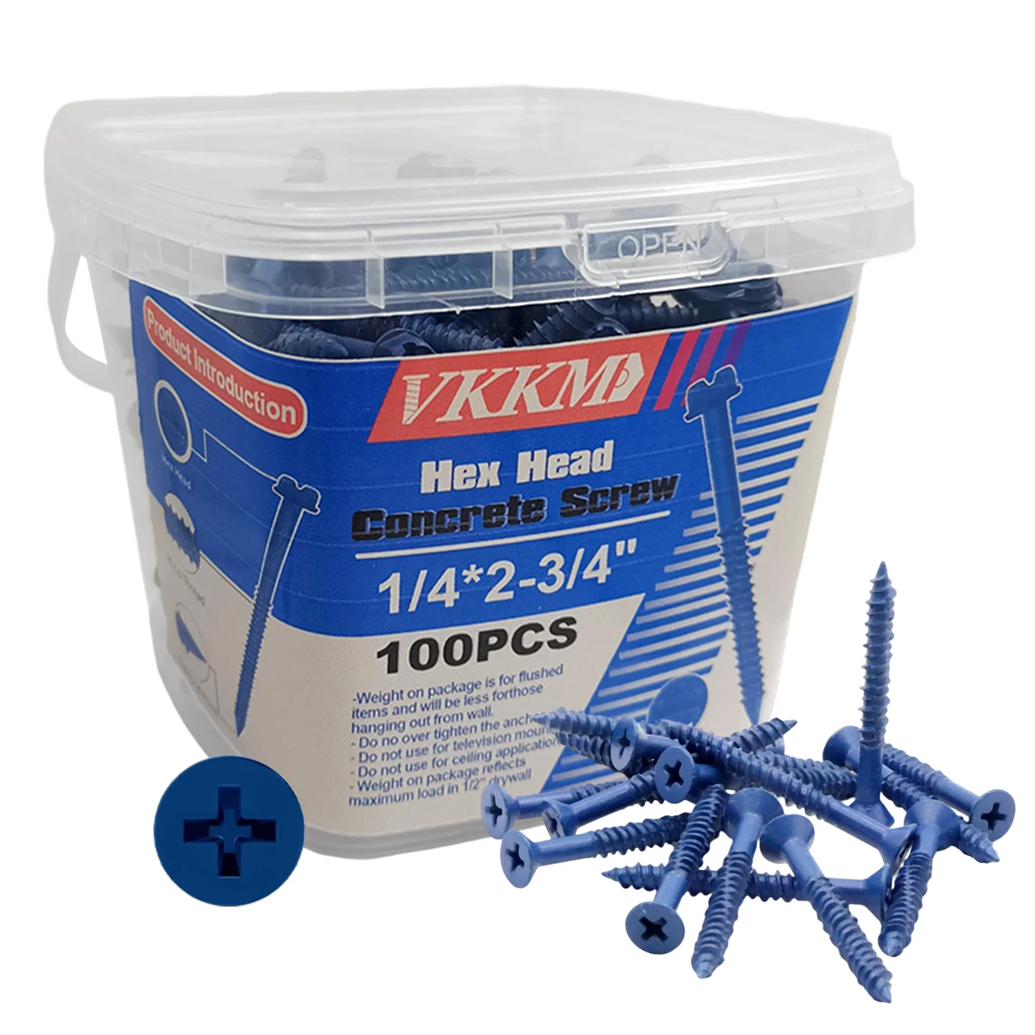 

VKKM Cross Flat Head Cement Screws 100 Pieces /150 Pieces, Blue Anti-rust Coating, Anti-rust Structure Cross Drive Screws.