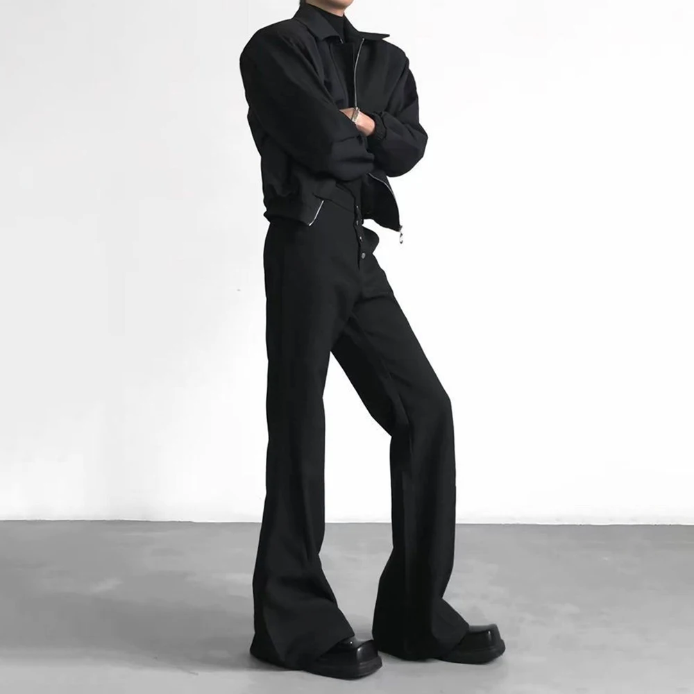 Mens Y2k Gothic Multi Button Design  Straight Leg Drape Casual Pants Streetwear Fashion Plain Commute High Waisted Trousers 2026