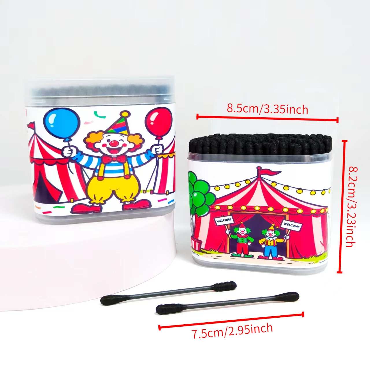 200개/400개 서커스 패턴 면봉 볼 블랙 양면 선물용 면봉