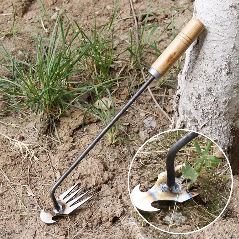 Lazy Weeding Uprooting Weeding Tool Dual Purpose Hand Remover Weed Hoe 4 Teeth Weeder Manganese Steel Forged Hand Weeder