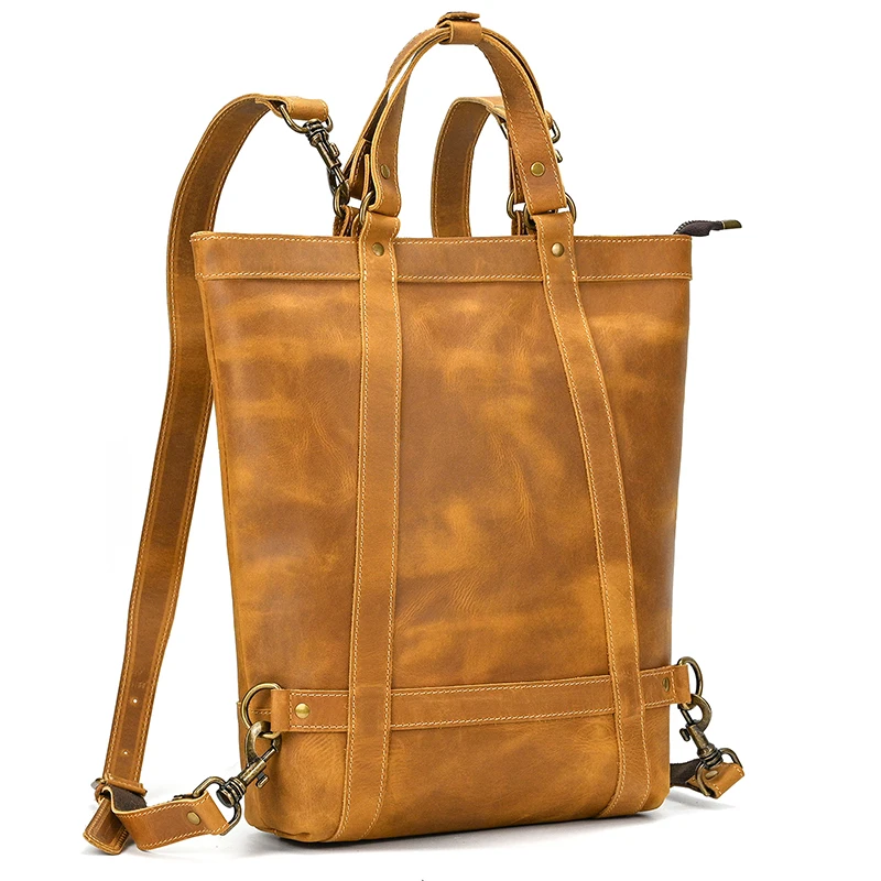 High Quality Genuine Leather Backpack Handbag Dual Use Retro Fashion Style Mens Tote Bags 2025 New Style Leather Bag For Man