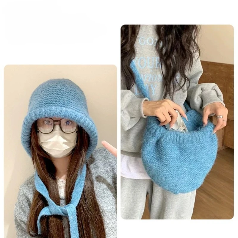 

Winter Fashion Can Be Used As A Bag Hat For Women Audrey Hepburn Style Lazy Straps Pile Hat Sweet Warm All-match Woolen Hat