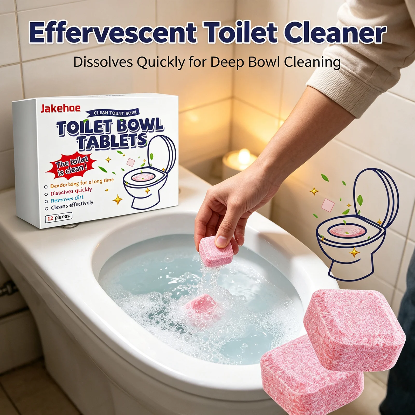 Toilet Bowl Cleaning Tablets Dissolving Limescale Removing Urine Stains Yellow Dirt Long‑lasting Deodorizing Toilet Tank Cleaner