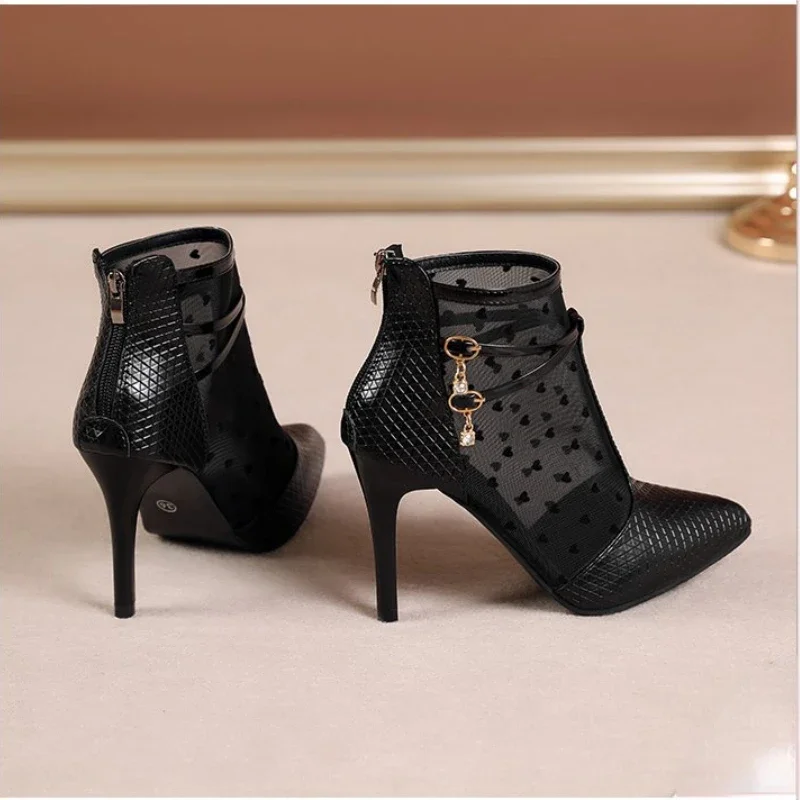 High Heel Short Boots Women Shoe 2024 Spring and Summer New Fine  Pointed  Naked  Back Zipper Large Size  Boot