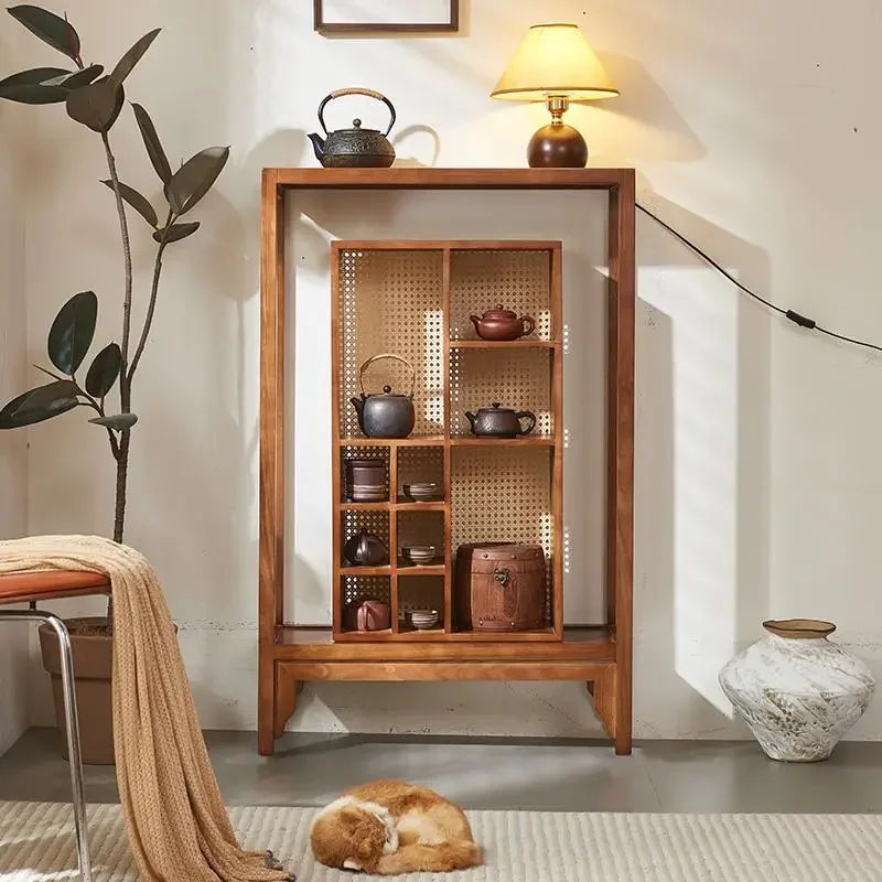 Display cabinet against the wall Rattan tea cabinet Locker tea set Teacup rack