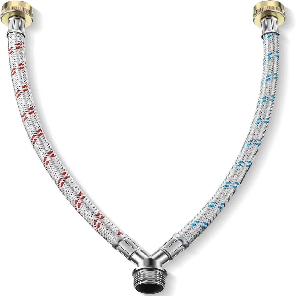 Portable Stainless Steel Washing Machine Hoses Burst-proof Leak-proof Hose Splitter Durable Hose Y Connector Outdoor Faucets