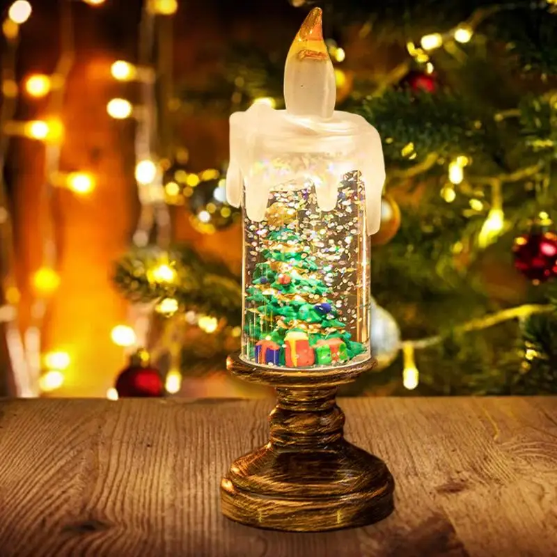 Christmas Electric Candle Lights Christmas Themed Light LED Flickering Pillar Candles Snow Globe Candle Light Christmas Themed