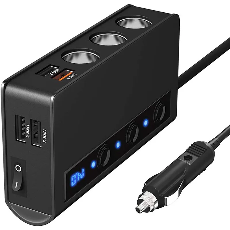 

TR24 180W Car Charger 3 Cigarette Lighter Sockets 4 USB Ports Fast Charging Adapter with Independent Switch