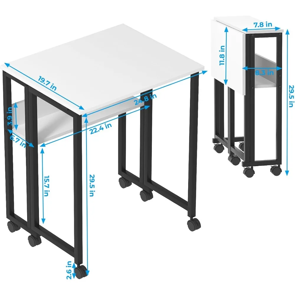 مكتب دوار مدمج مع رف تخزين - مكتب كمبيوتر قابل للطي مقاس 24.8 بوصة للمساحات الصغيرة وسهل التجميع.