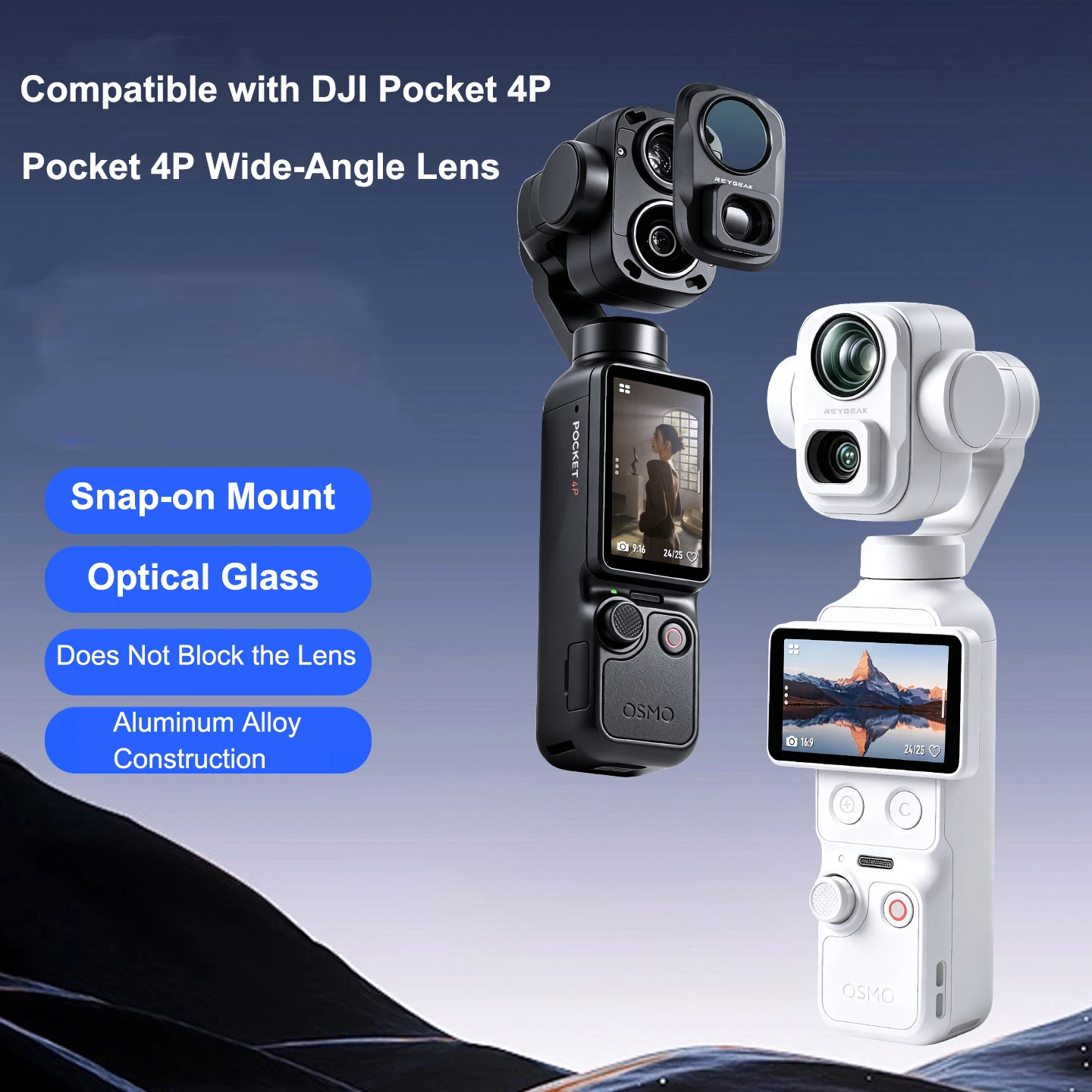 For DJI Pocket 4P Wide-Angle Lens,Snap-on Mount,Optical Glass,Does Not Block the Lens,Aluminum Alloy Construction