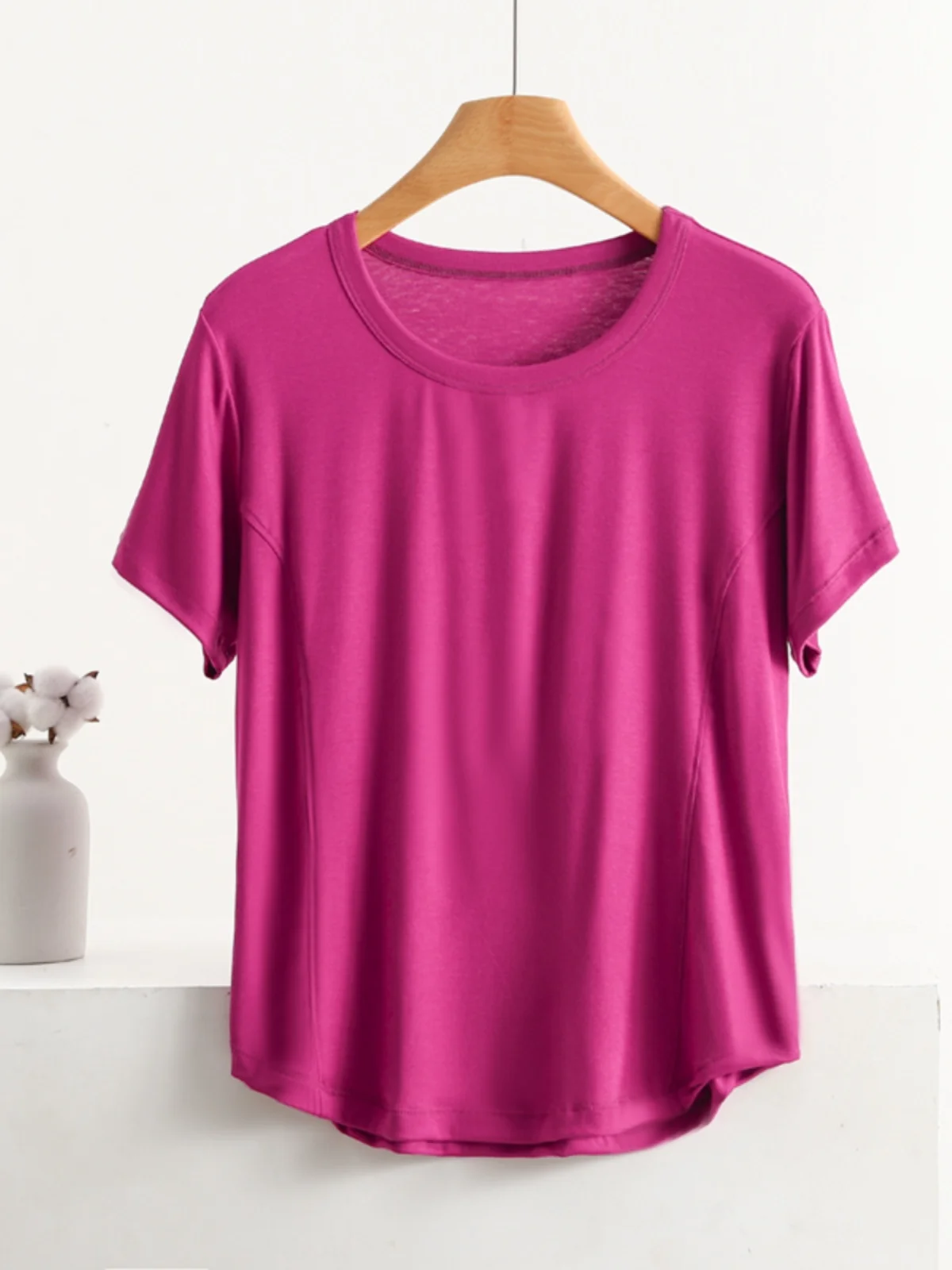 XL8XL Extra Large Modal Short Sleeve T-Shirt Women Summer Thin round Neck Loose Slimming Base Shirt Commute Style Classic Sol...