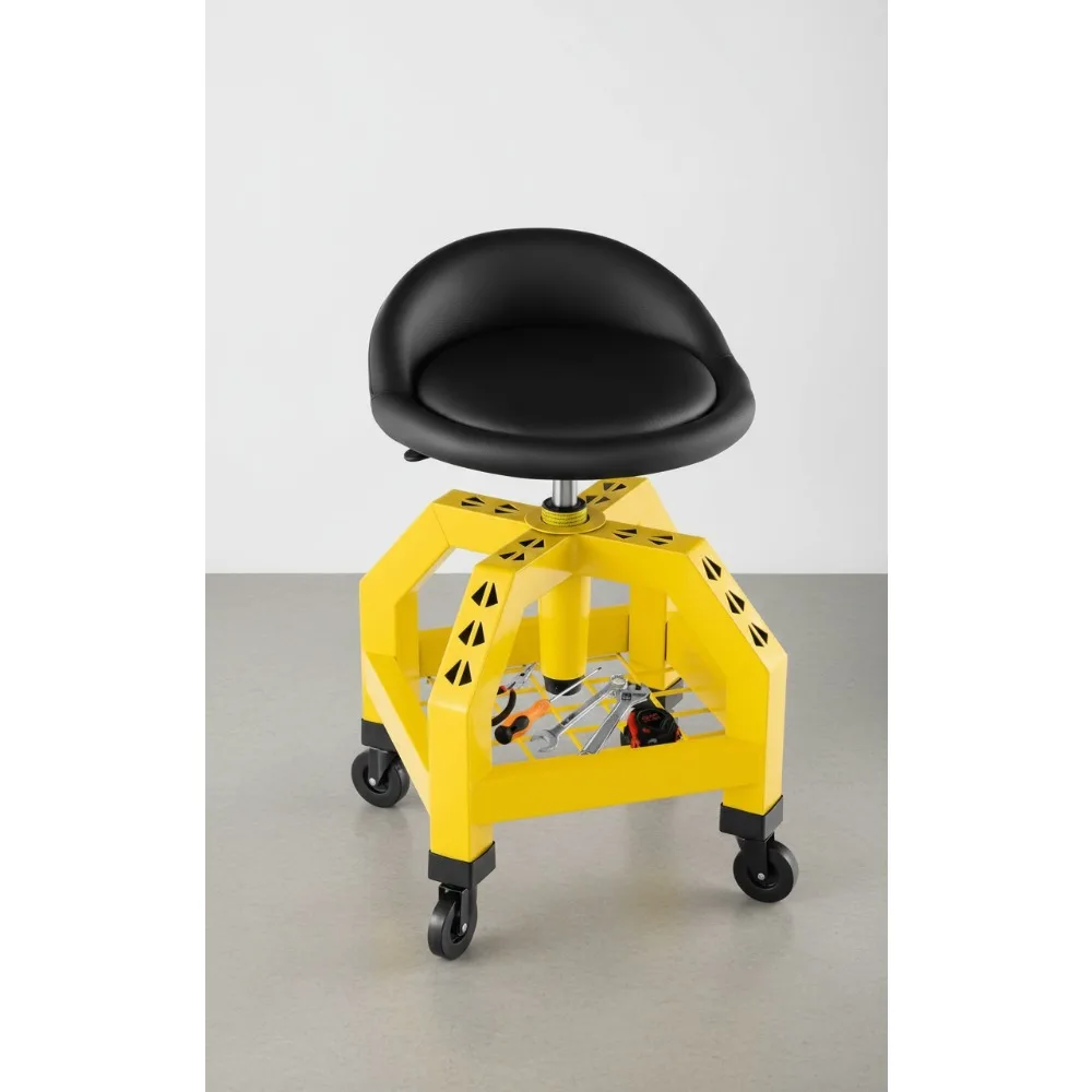 

Adjustable Rolling Garage Stool 22.5-27.5 Inch Heavy Duty Mechanic Chair with Tool Tray 330LBS Capacity Workshop Seat