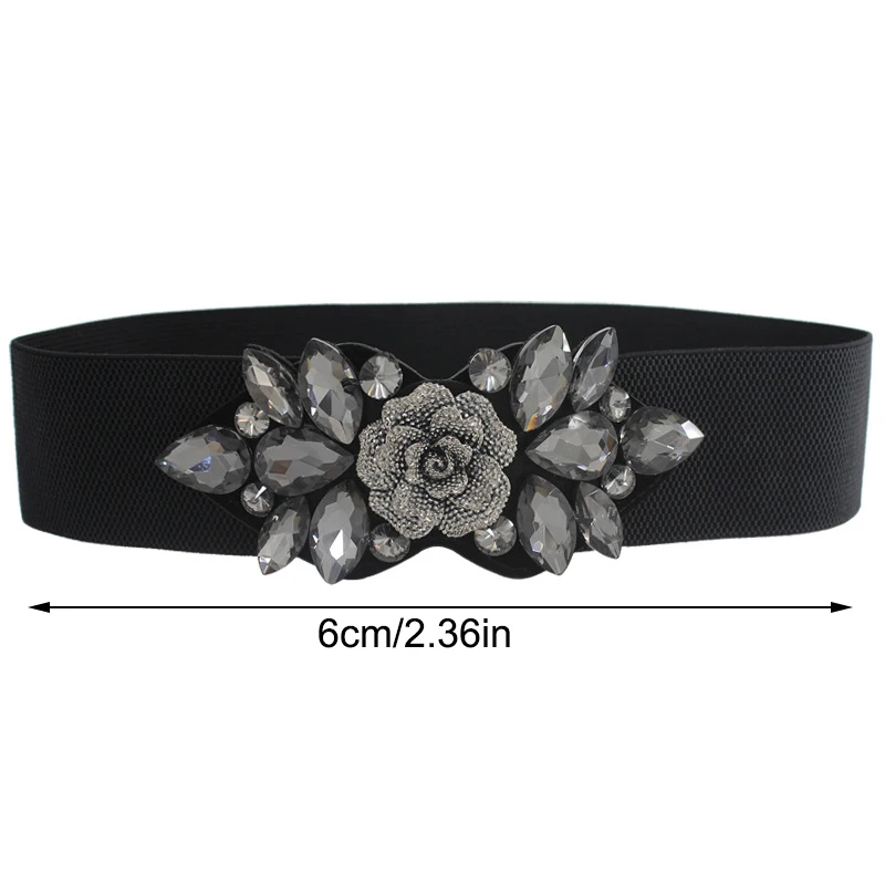 Female Rose Flower Rhinestone Elastic Waistband Women Waist Cinch Band Dress Overcoat Clothing Accessories