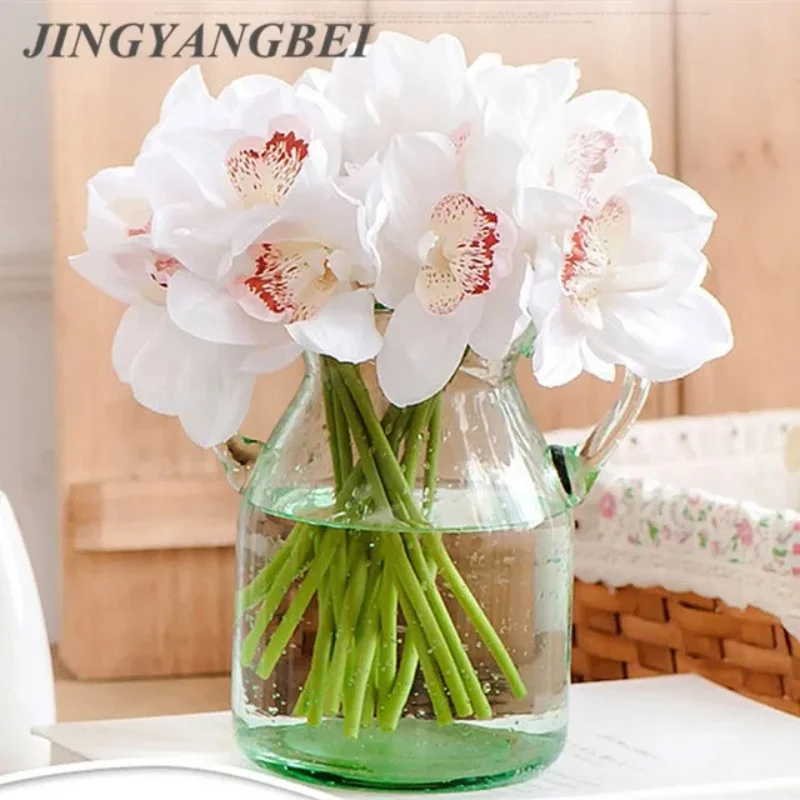 Real Touch cymbidium 6 heads Short shoot table decoration flower DIY wedding bride hand flowers home decor artificial orchid