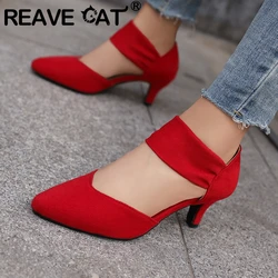 REAVE CAT 2024 Summer Design Women Pumps Flock Suede Pointed Toe Small Heels 6cm 47 48 Classic Daily Female Shoes