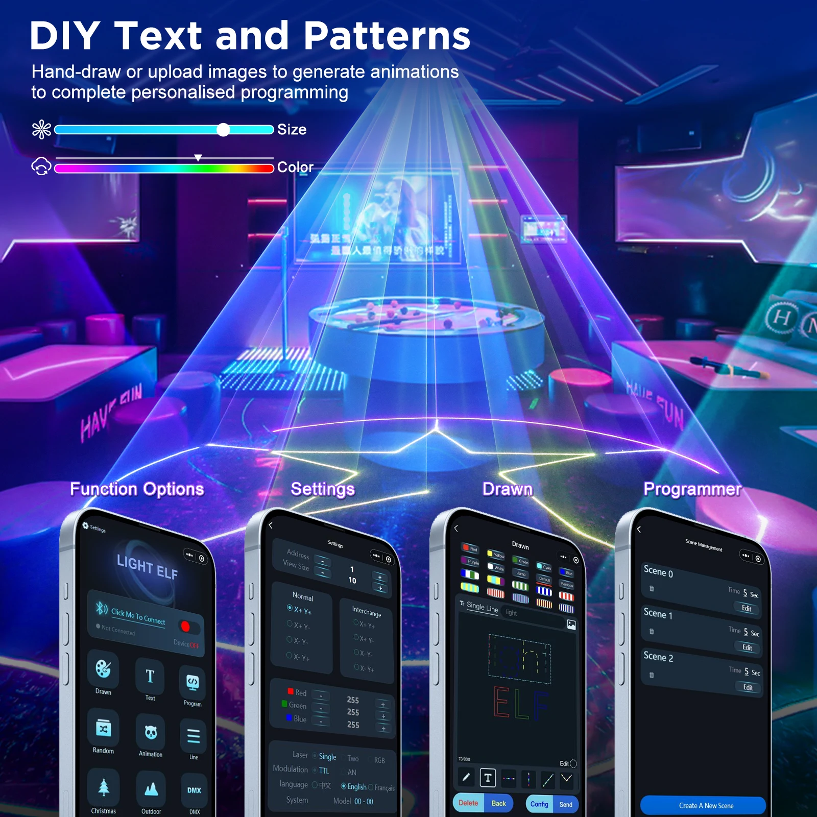 Fieryzeal 3D Animation Laser Projector DMX APP Control Animation DJ Laser Light RGB Stage Lighting for DJ Disco Club Party Light