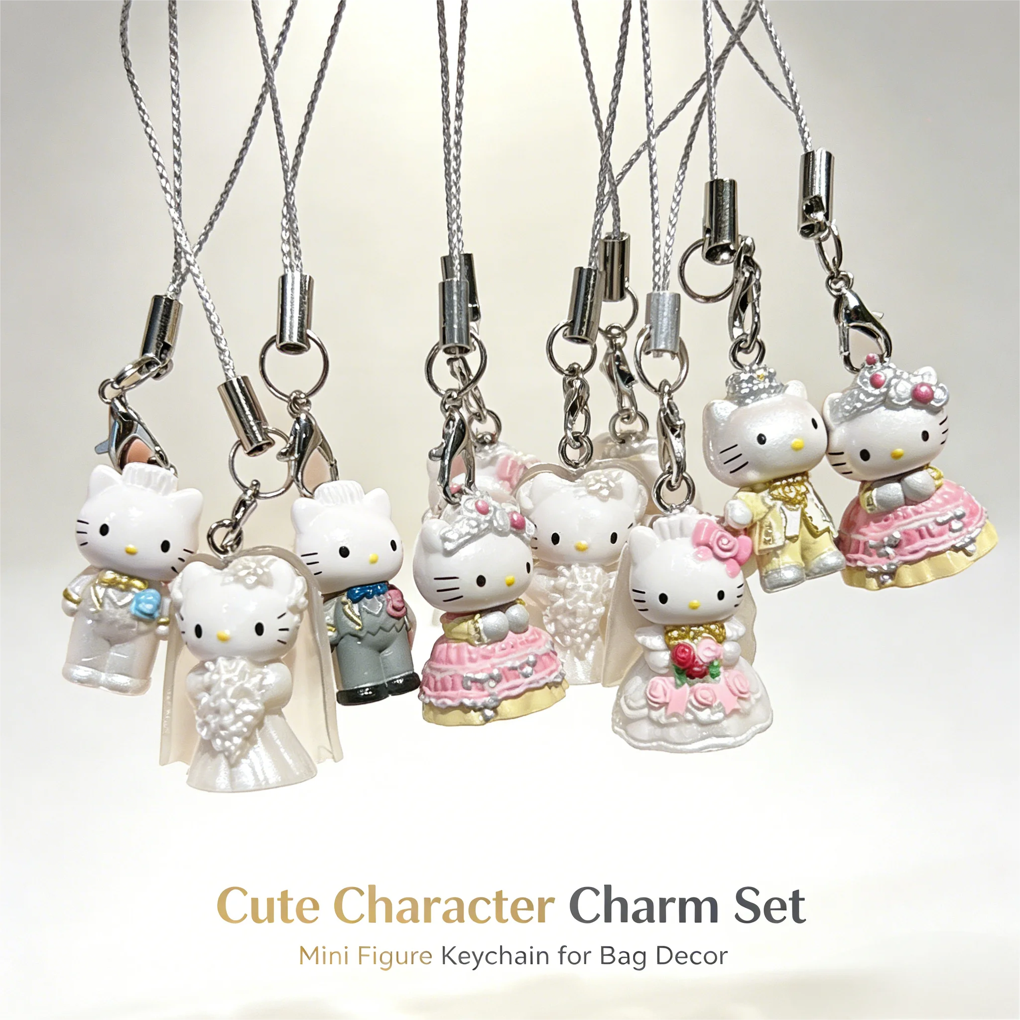 2 Stück Hello Kitty Schlüsselanhänger, süßer Katzenanhänger, Handyanhänger, Hochzeitsbegleiter, Geschenk für Paare – Detail 1