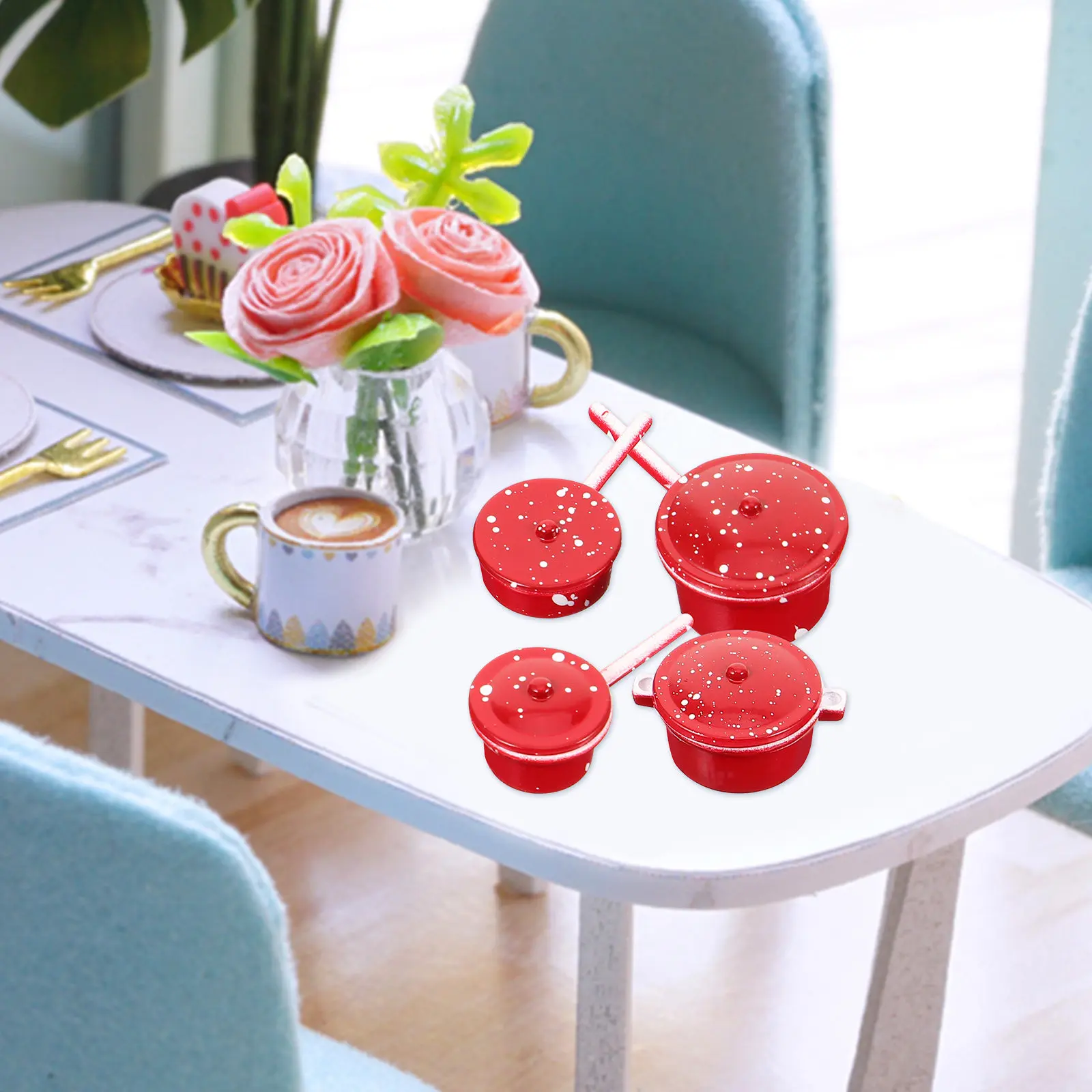 

4Pcs Miniature Stew Pot Metal Mini Cookware Realistic Shape Lifelike Decor Mini House Kitchen Accessories Miniature Stew Pot