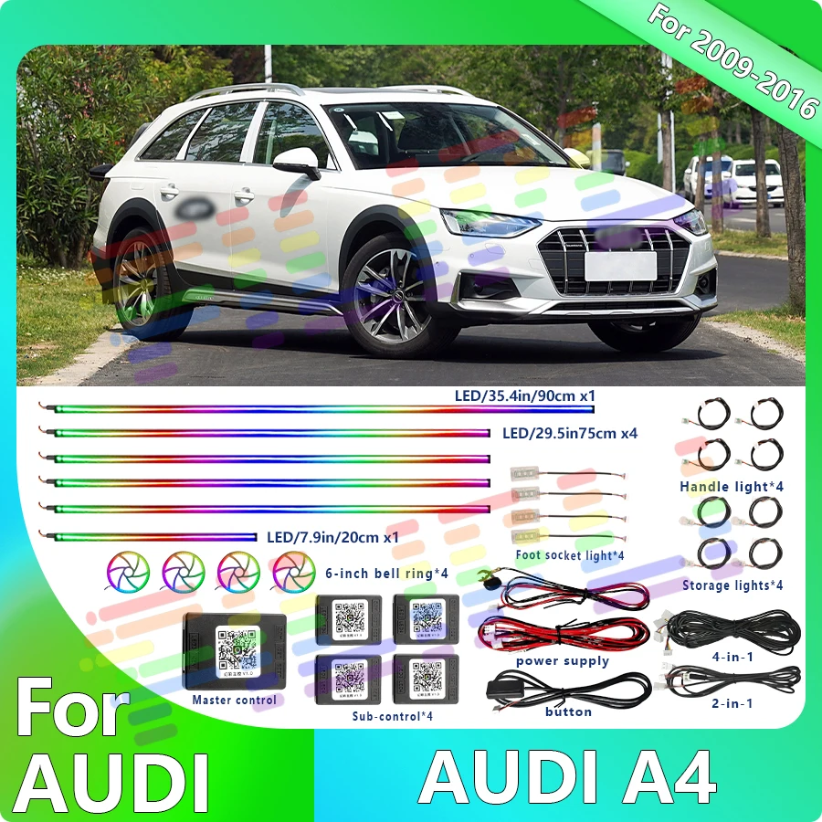 

Audi a4 b6 Декоративная атмосферная лампа 64 128 цветов RGB Symphony Car 6/14/22 дюймов Наружное освещение Внутренняя акриловая направляющая светодиодная лента