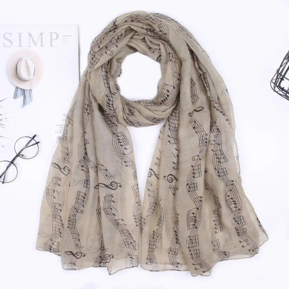 Colorful Musical Note Print Scarf Cotton Voile 180*80cm Musical Note Floral Shawl Breathable Smooth Musical Note Floral Wrap
