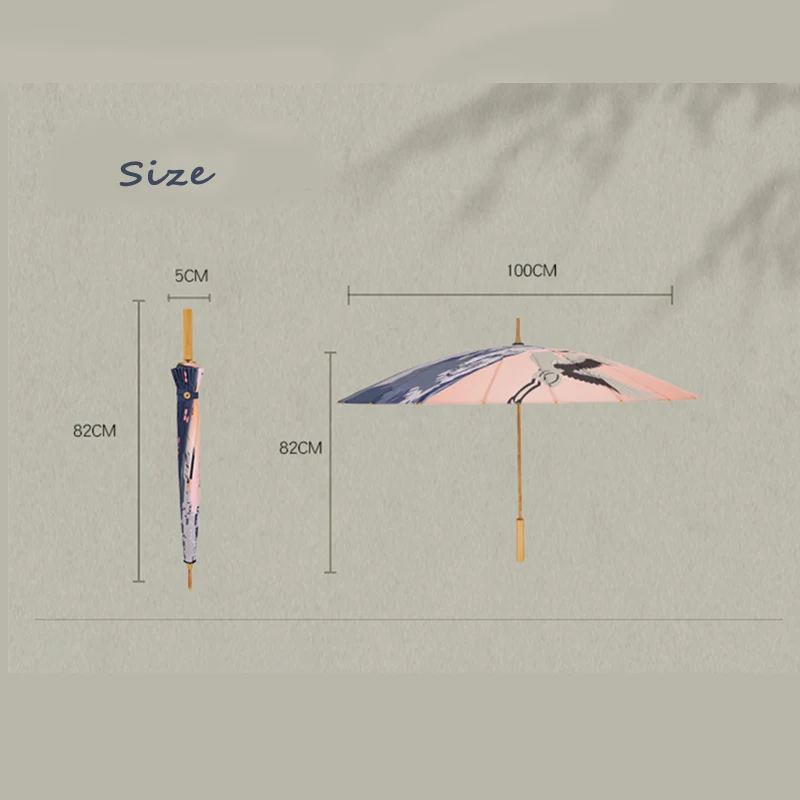 Chinese style Sunny-Rainy Umbrella Retro Elegant rainproof ancient wind Umbrella 24Ribs Fiber-proof Wood Grain Straight Umbrella