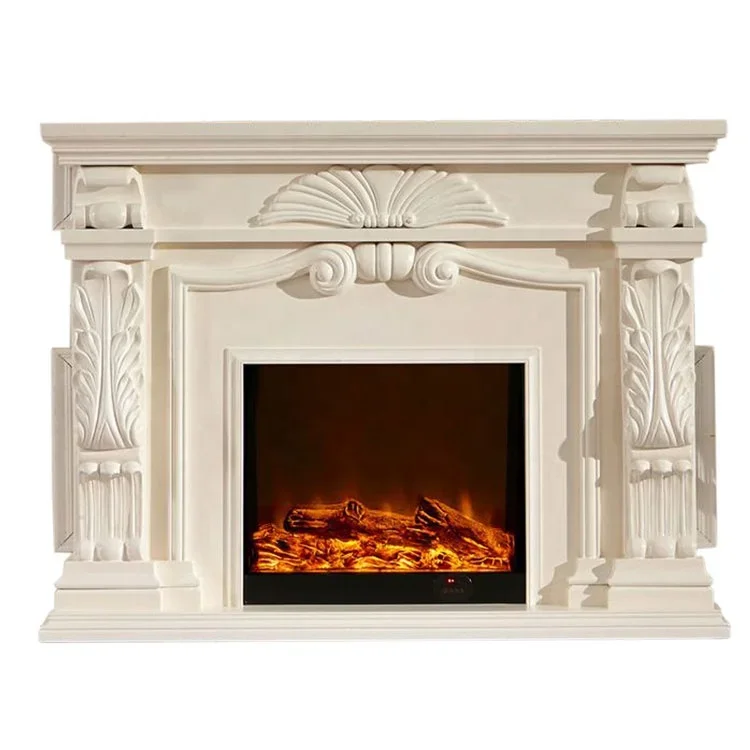 YYHC-High Quality White Limestone Marble Medallion Fireplace