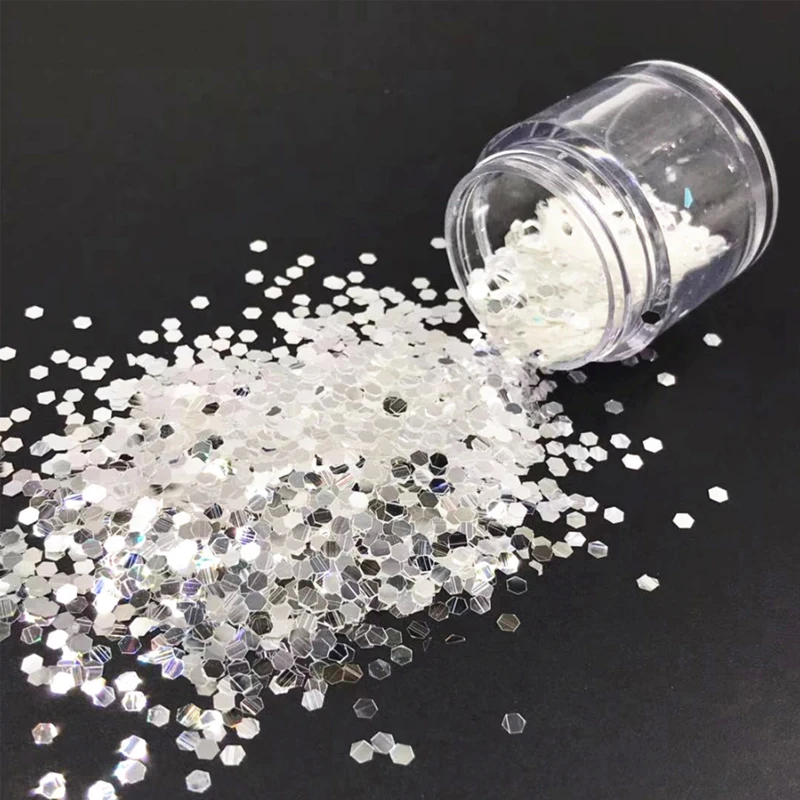 10g/Jar White Silver Mix 1mm&2mm&3mm Nail Glitter Sequins Holographic/iridescent Powder For Gel Polish Luxury Sequins 23#