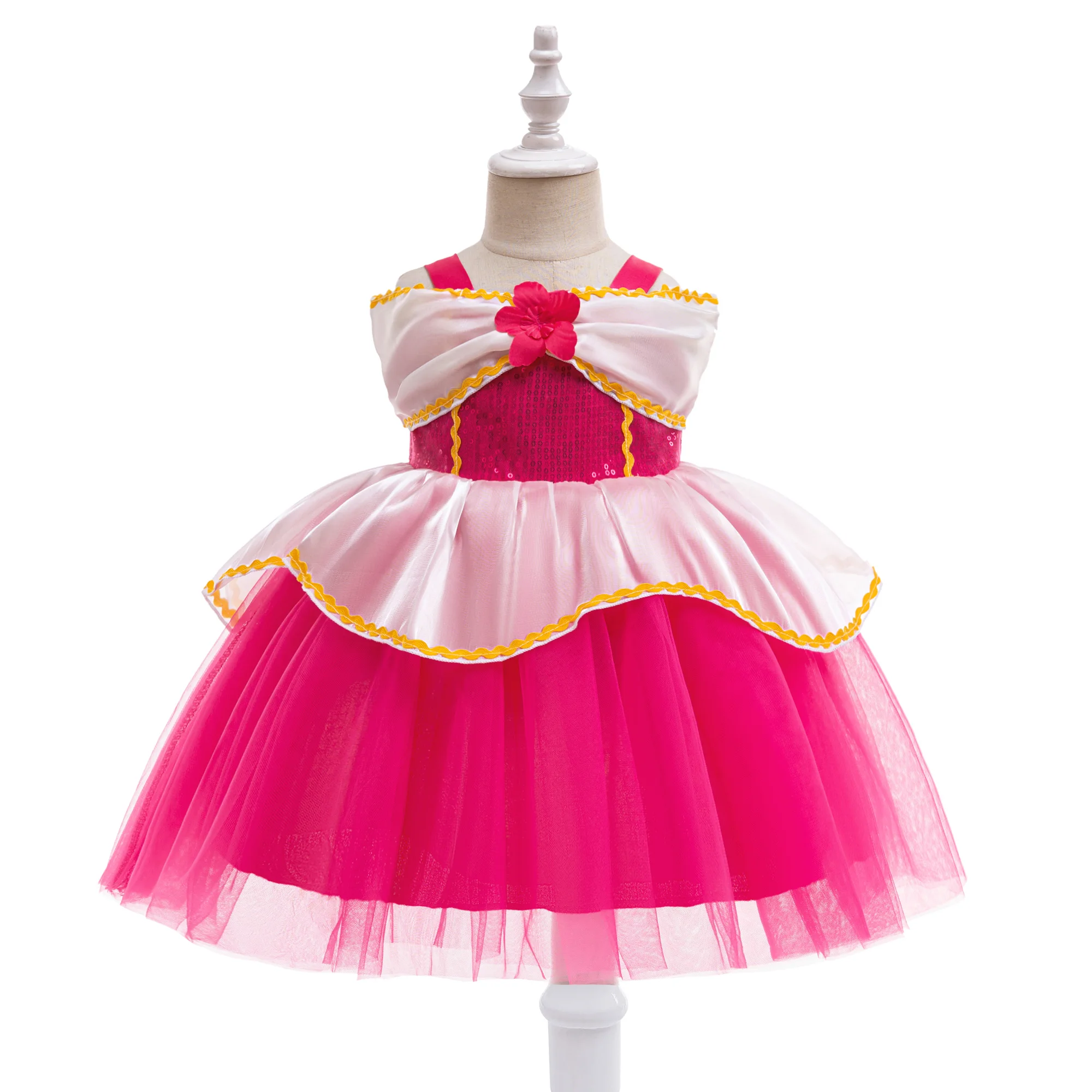 Sleeping Beauty Aurora Princess Halloween Costume for Girl Carnival Cosplay Pink Off Shoulder Birthday Party Dress Kids Clothing