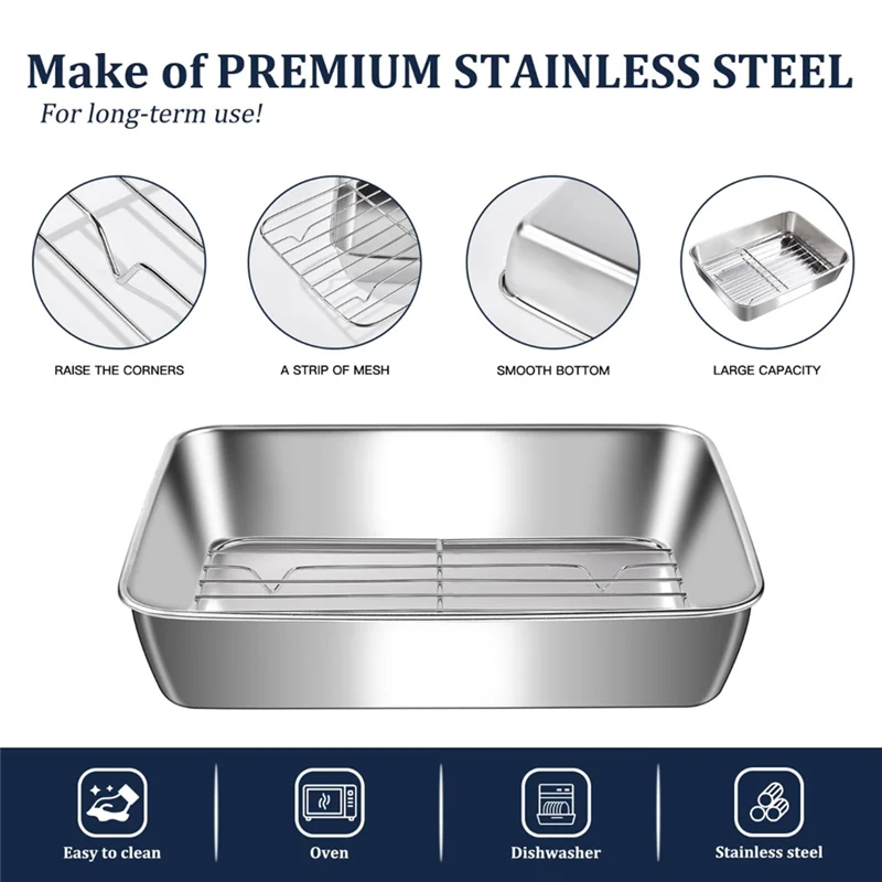 

ABMS-Baking Sheet Set Of 2, Stainless Steel Cookie Sheet Baking Sheet Pan, Non Toxics & Heavy Duty & Easy Clean