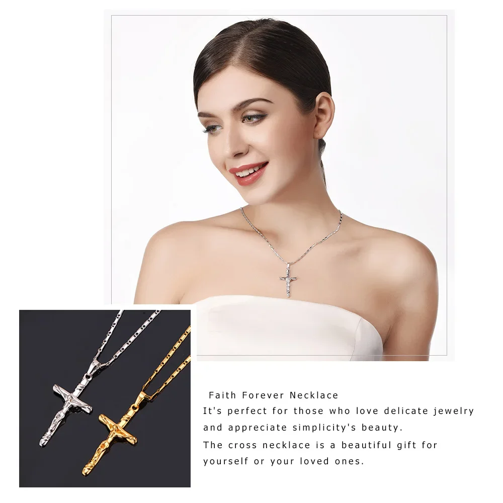 U7 Jesus Cross Goddess Necklace & Pendant Women Christmas Gifts Silver Color Catholic Christian Jewelry QC24