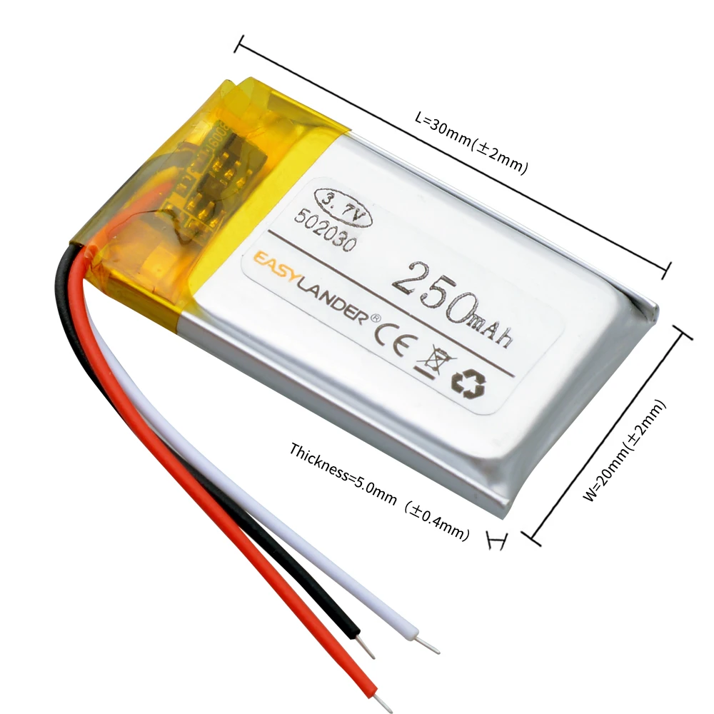 3 Line 3.7V 250mAh 502030 Rechargeable Lithium Li-ion Polymer Battery 052030 Batteries