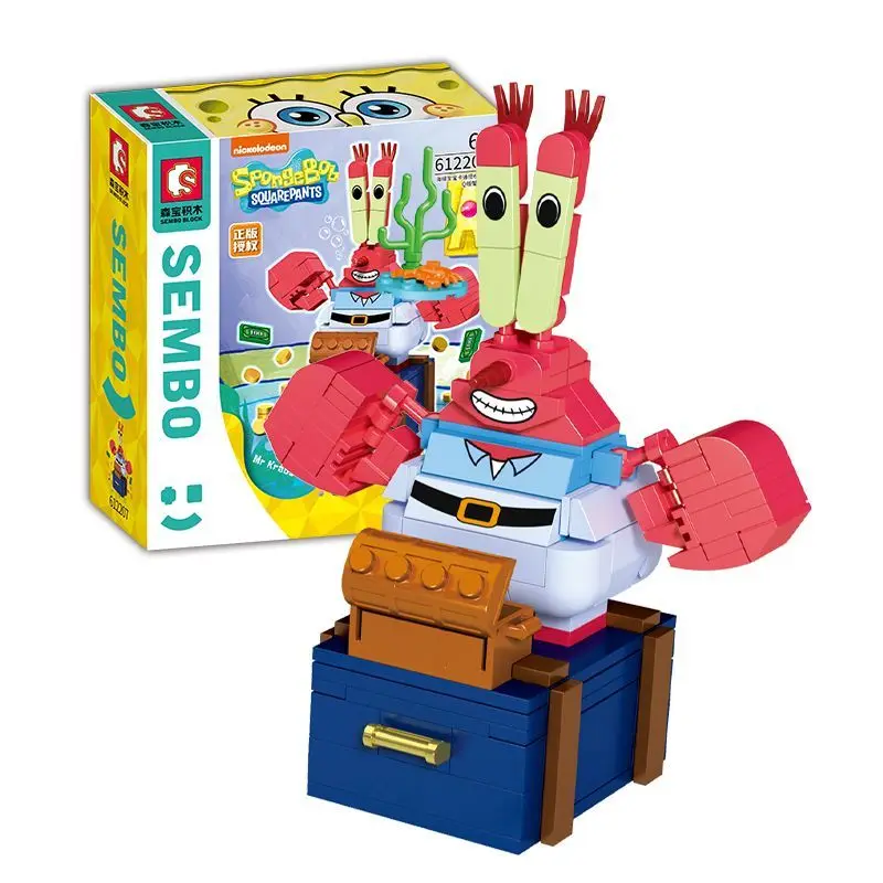 SEMBO BLOK Spongebob Squarepant Familieportret Kleine korrel Kawaii Puzzel Assemblage Bouwstenen Kinderen Verjaardagscadeau Speelgoed