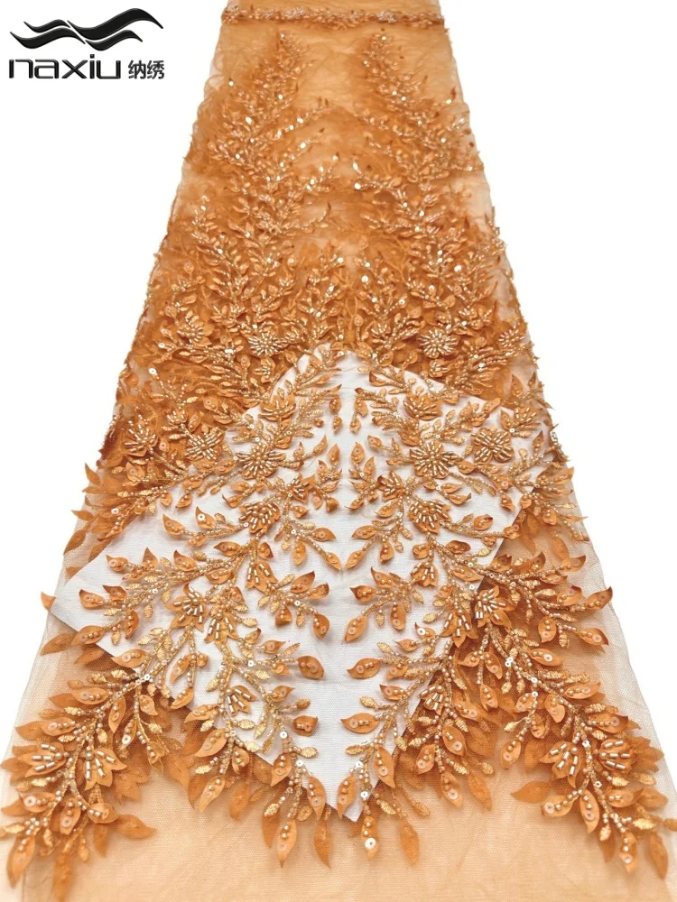 Madison 5 Yards Weißer Afrikanischer Bräutigam-Stickerei-Perlen-Spitzenstoff Französischer Pailletten-Tüll-Spitzenstoff für Hochzeitskleider