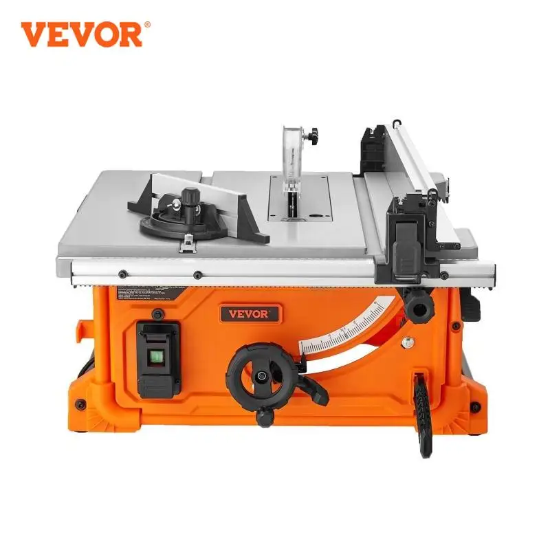 VEVOR Table Saw 10-inch 8-Amp 25-in Max Rip Capacity 40T Blade Portable Compact for Jobsite DIY Woodworking and Furniture Making