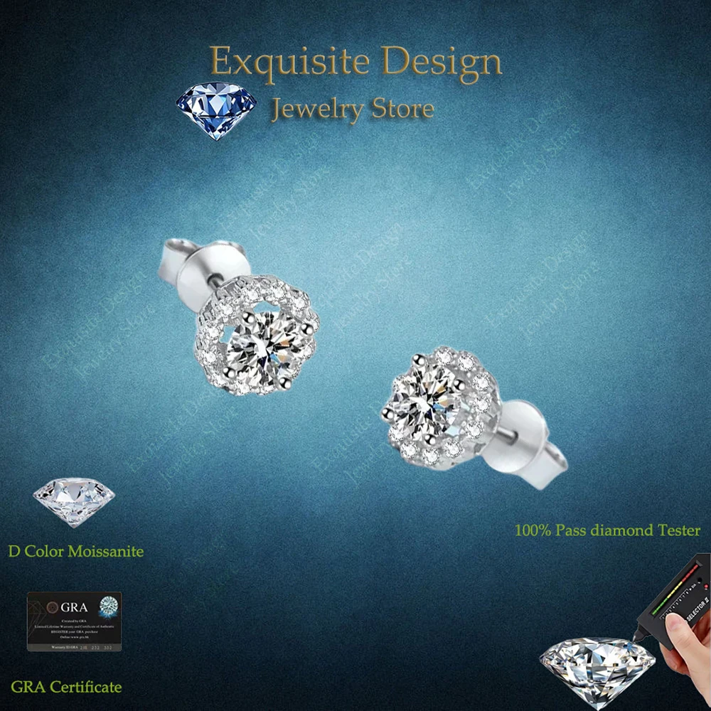 

Exquisite Design Real Moissanite 0.5/0.3CT Stud Earrings for Women, Platinum PT950 Round Earrings Wedding Best Fine Jewelry