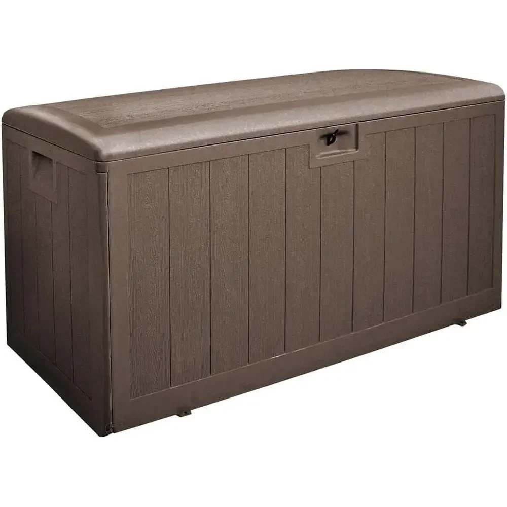 Large Outdoor Storage Deck Box with Scoop Lid, 130 Gallons, Java Color