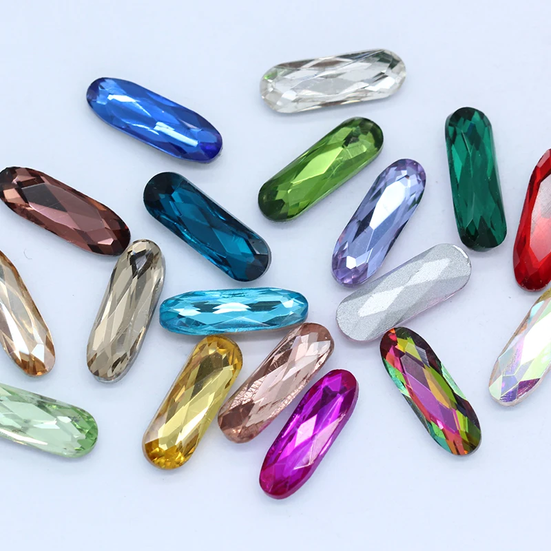 50p 5x15mm rectangle oval color Pointed foiled back strass glass stone faceted crystal diamante rhinestones jewelry making beads