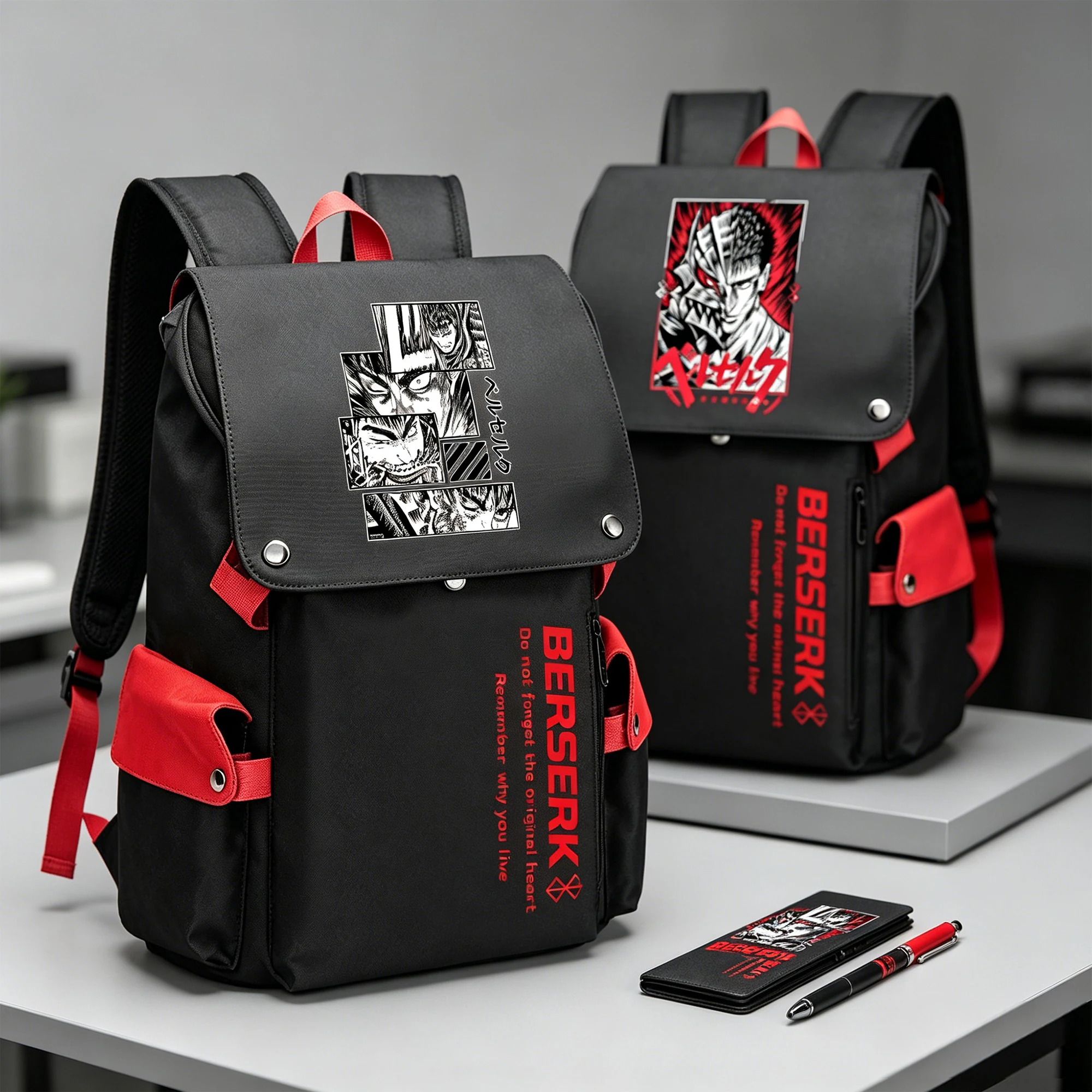 Anime BERSERK Large Travel Backpack Cartoon Printed Students School Bags Boys Bookbag Oxford USB Charging Laptop Bagpack for Men