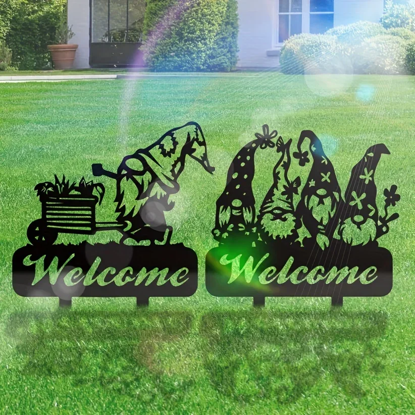 Letrero de Metal con estacas para decoración de jardín, señal de bienvenida para patio, gnomo de césped, 1 unidad