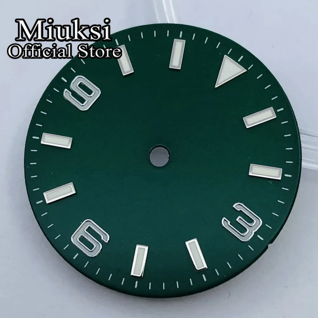 Miuksi 28.5mm black white blue green matte watch dial luminous fit NH35 NH36 ETA2824 2836 Miyota8215 Mingzhu DG2813 3804movement