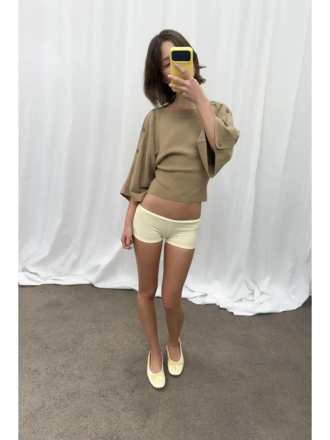 Casual One-Shoulder Wide Buttoned Cowl Sleeve Knitted Hoodie Soft Bright Thread Women's Loose Fit Comfortable Spring Top